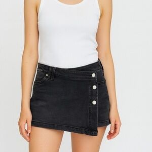5/$25 Refuge Black Denim Skort with Button Detail